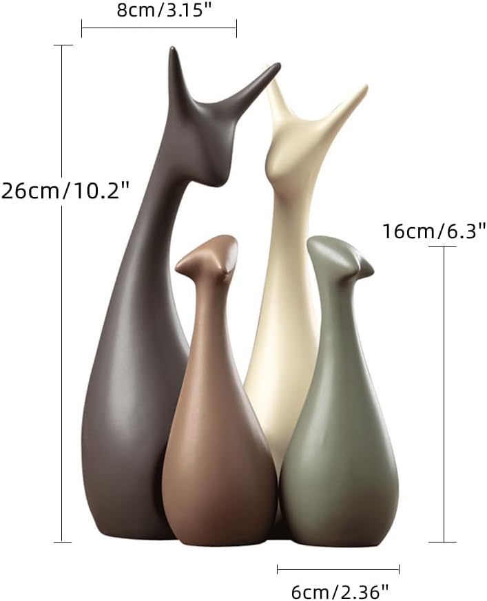 Ensemble de Figurines Décoratives Rustiques - Décoration en Céramique de Cerf 4 Pièces pour Salon et Jardin