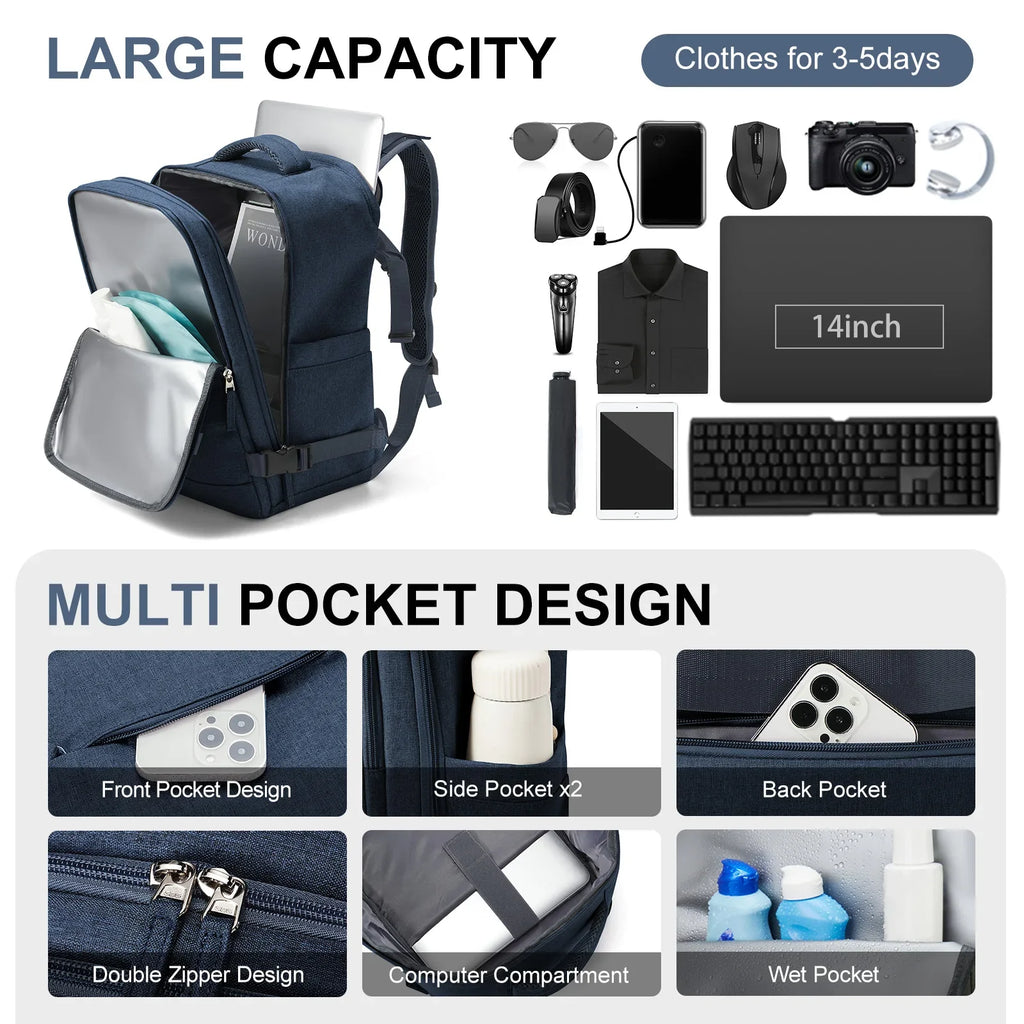 Sac à dos de voyage Travomate | Étanche & Polyvalent | Compartiment pour ordinateur portable 15,6" | Grande capacité avec séparation humide-sèche