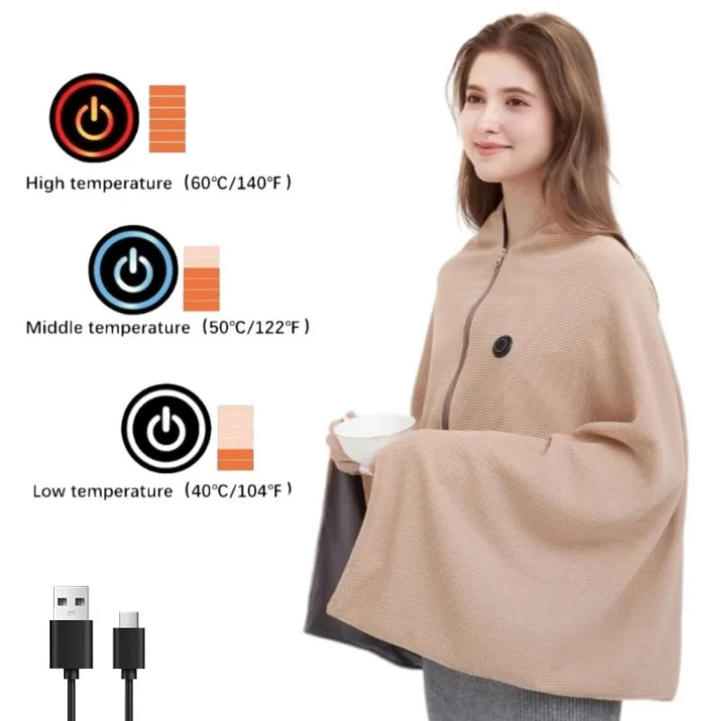 CozyTherm Wear Couverture Chauffante USB à Porter | 150 × 85 cm | 3 Niveaux de Température | Lavable en Machine & Portable
