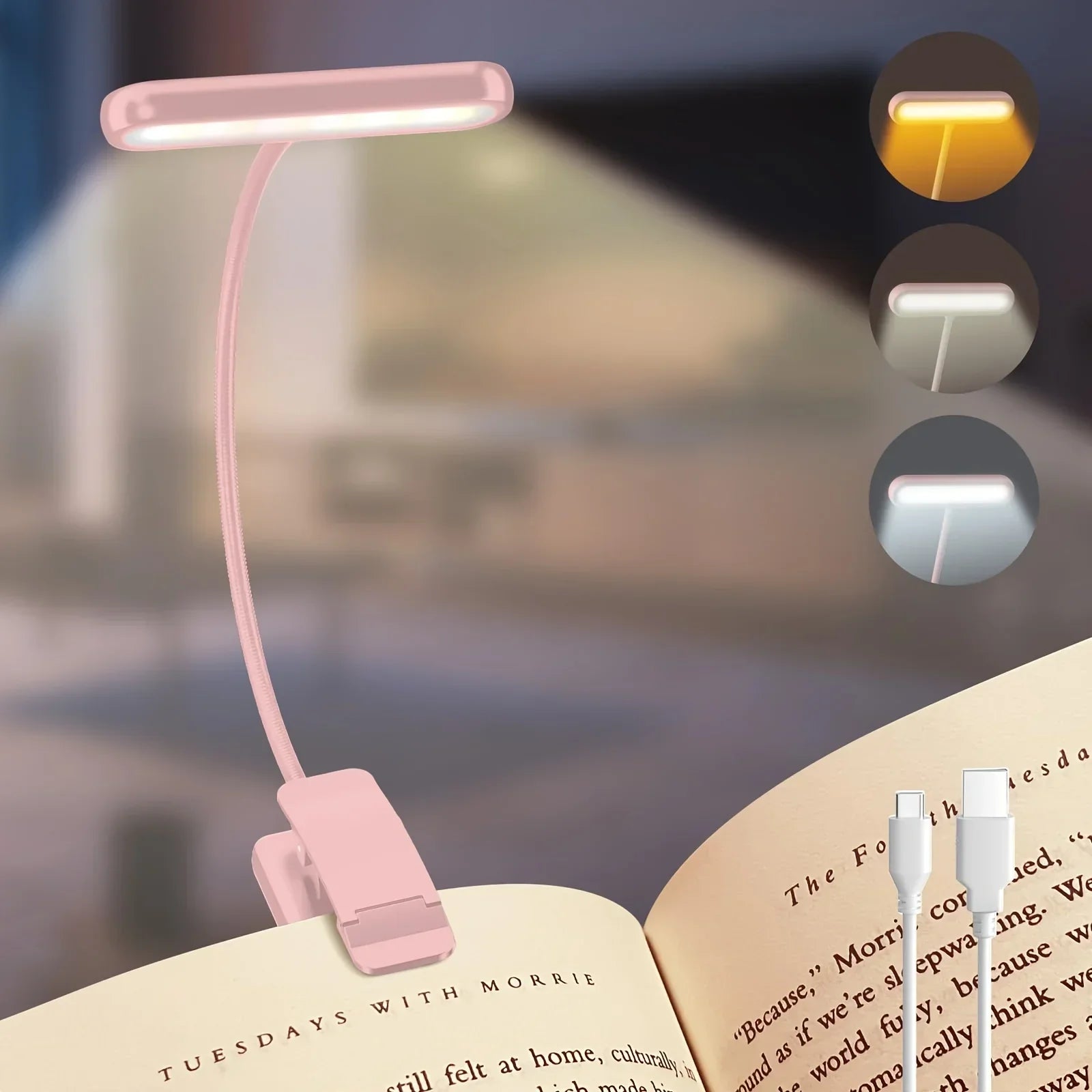 Lampe de lecture FlexiRead | Rechargeable USB | 3 couleurs de lumière & dimmable | Clip & bras flexible