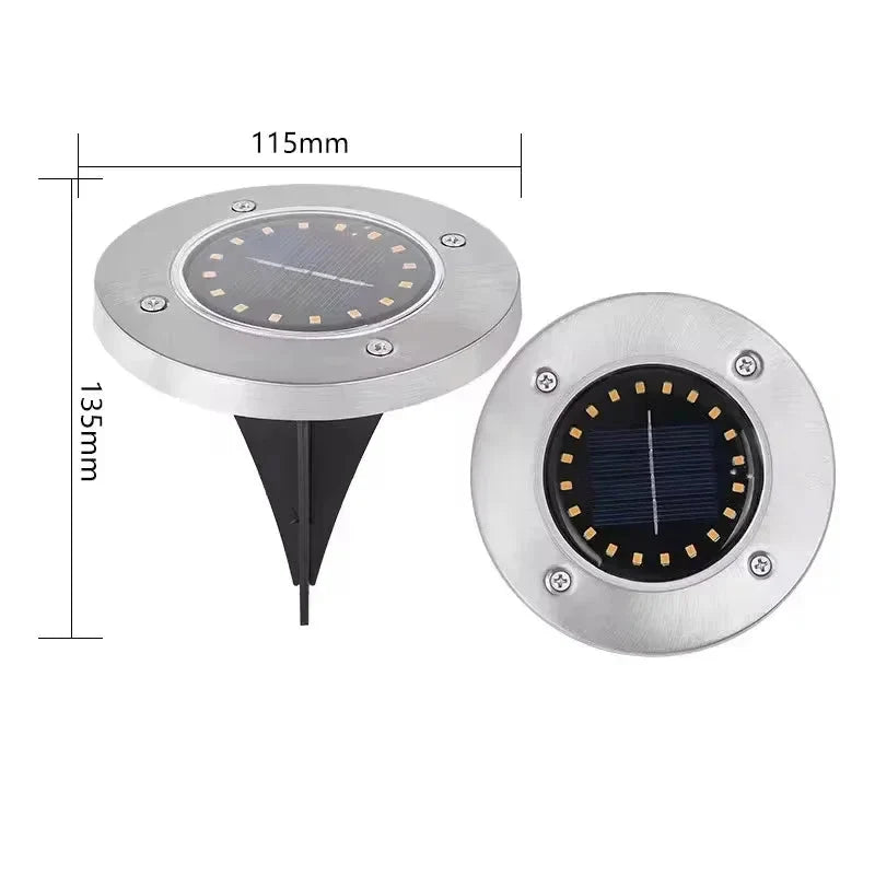 Lampe solaire de sol ronde en acier inoxydable