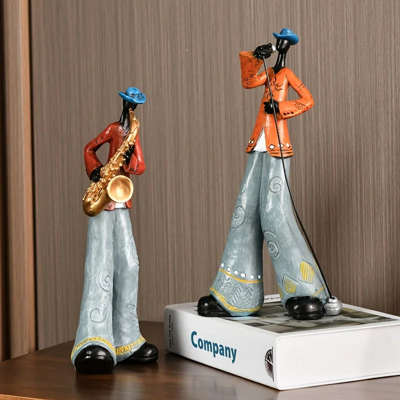 Figurine décorative de musicien en résine en position debout