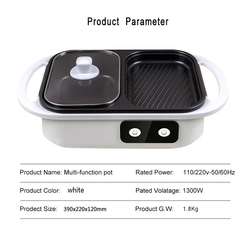 Casserole et Gril Antiadhésif 2-en-1 – Multicuiseur pour BBQ, Shabu Shabu, Steak, Ramen et Nouilles, casserole électrique