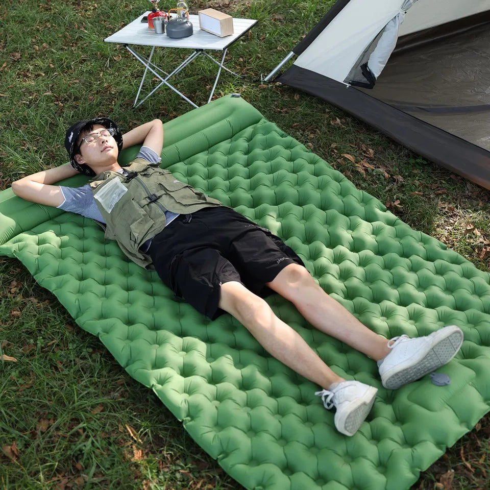 Matelas de camping double-avec matelas auto-gonflant et oreiller – Matelas gonflable pour randonnée en plein air pour 2 personnes