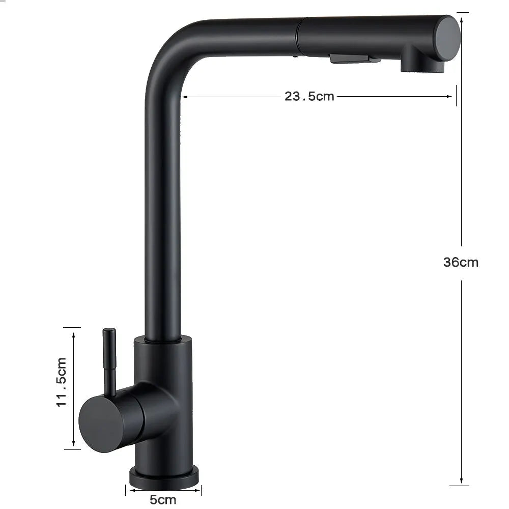 Robinet de cuisine noir extensible – Douchette flexible à 2 modes, mélangeur en acier inoxydable pour eau chaude et froide