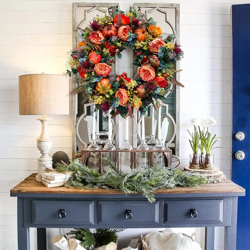 Couronne d'Automne Charm | Citrouille & Rattan | 40 cm | Décoration artisanale pour l'automne & Thanksgiving