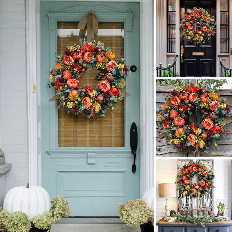 Couronne d'Automne Charm | Citrouille & Rattan | 40 cm | Décoration artisanale pour l'automne & Thanksgiving