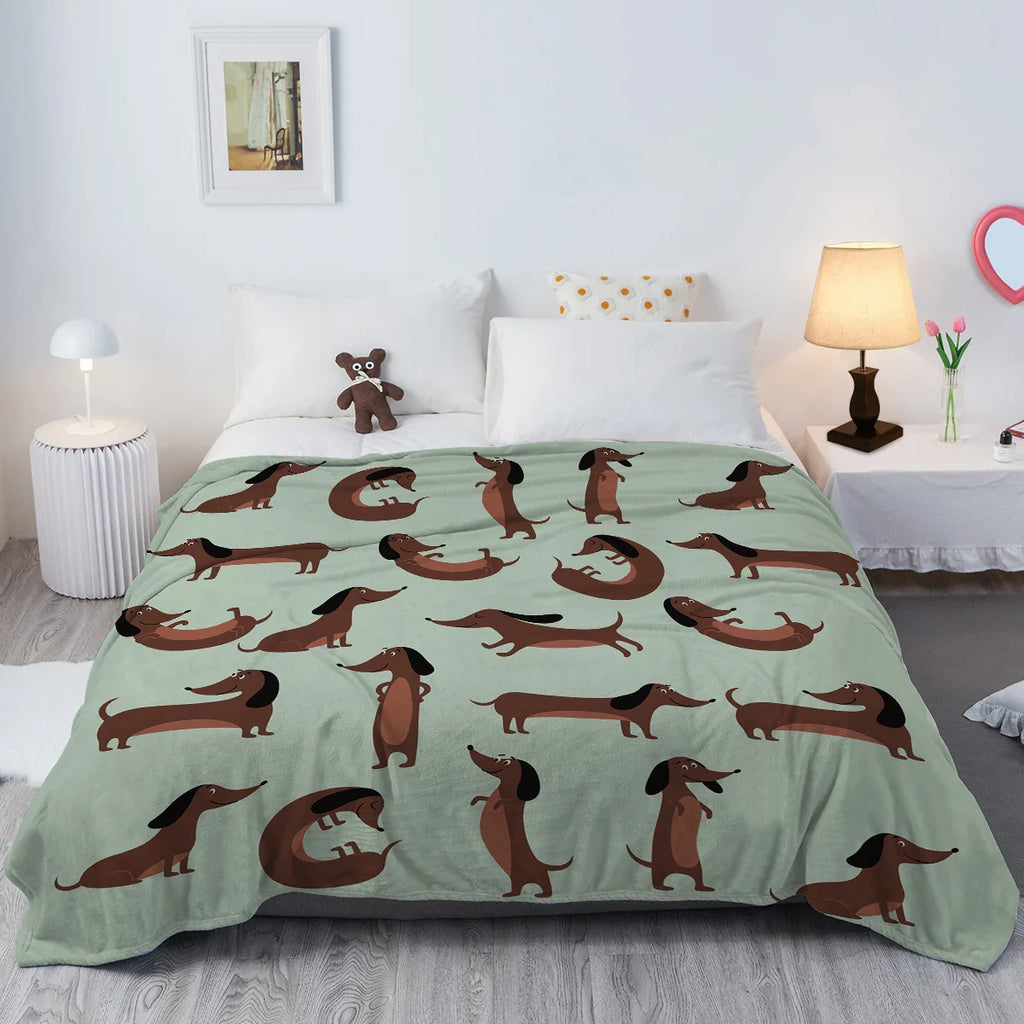 Couverture en polaire DoxiDream | Flanelle douce | Imprimé Teckel | Canapé & Lit