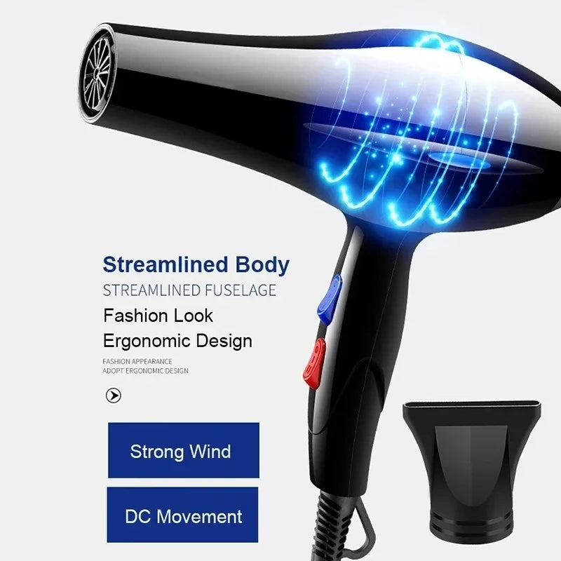 Sèche-cheveux Professionnel 2200W – Chauffage Rapide Puissant avec Réglages Chauds et Froids