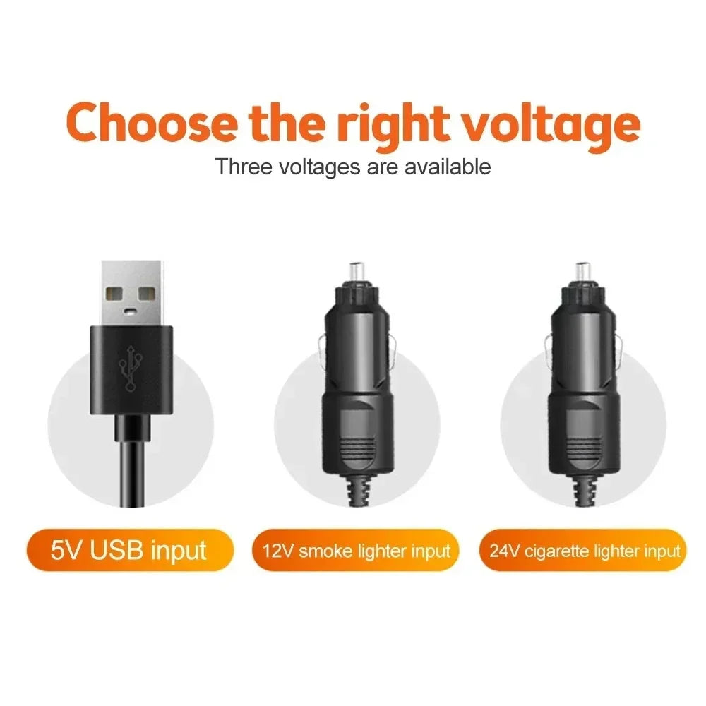 Ventilateur de voiture réglable à 360° avec 3 têtes USB/12V/24V – AirFlow