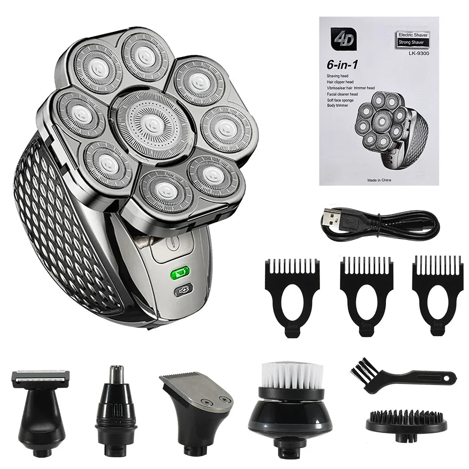 Rasoir électrique étanche 6-en-1 pour hommes avec têtes flottantes 9D et trousse de soin – MultiTrim