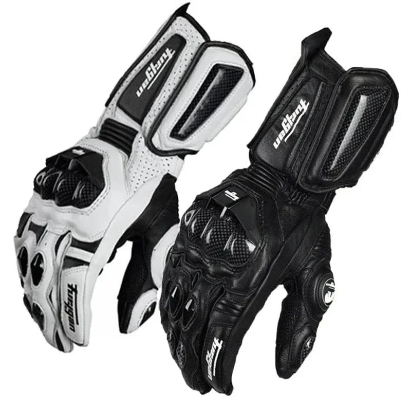 Gants de moto RidePro Carbon | Imperméables et coupe-vent | Compatibles avec écran tactile | Protecteurs en cuir véritable | Pour l'été et l'hiver