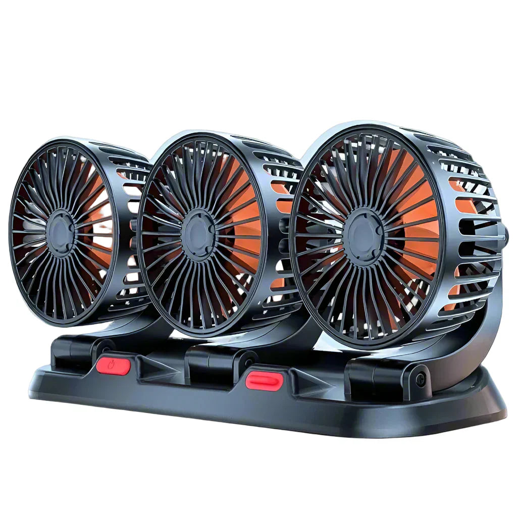 Ventilateur de voiture réglable à 360° avec 3 têtes USB/12V/24V – AirFlow
