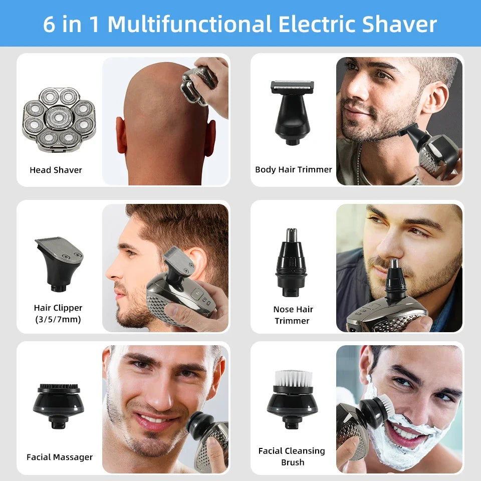 Rasoir électrique étanche 6-en-1 pour hommes avec têtes flottantes 9D et trousse de soin – MultiTrim