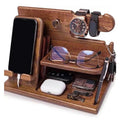 Station d'accueil pour téléphone de nuit en bois – Support multifonctionnel pour portefeuille, montre & rangement, idéal pour la Saint-Valentin