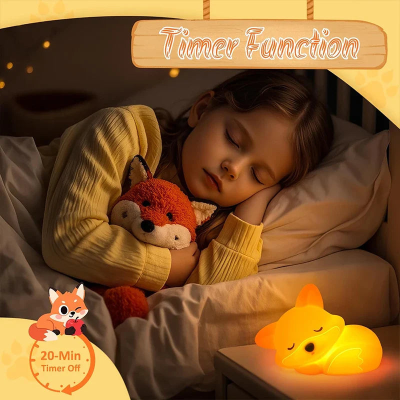 Veilleuse Fuchs en silicone | Rechargeable, dimmable & avec minuterie | Idée cadeau douce pour enfants & adultes