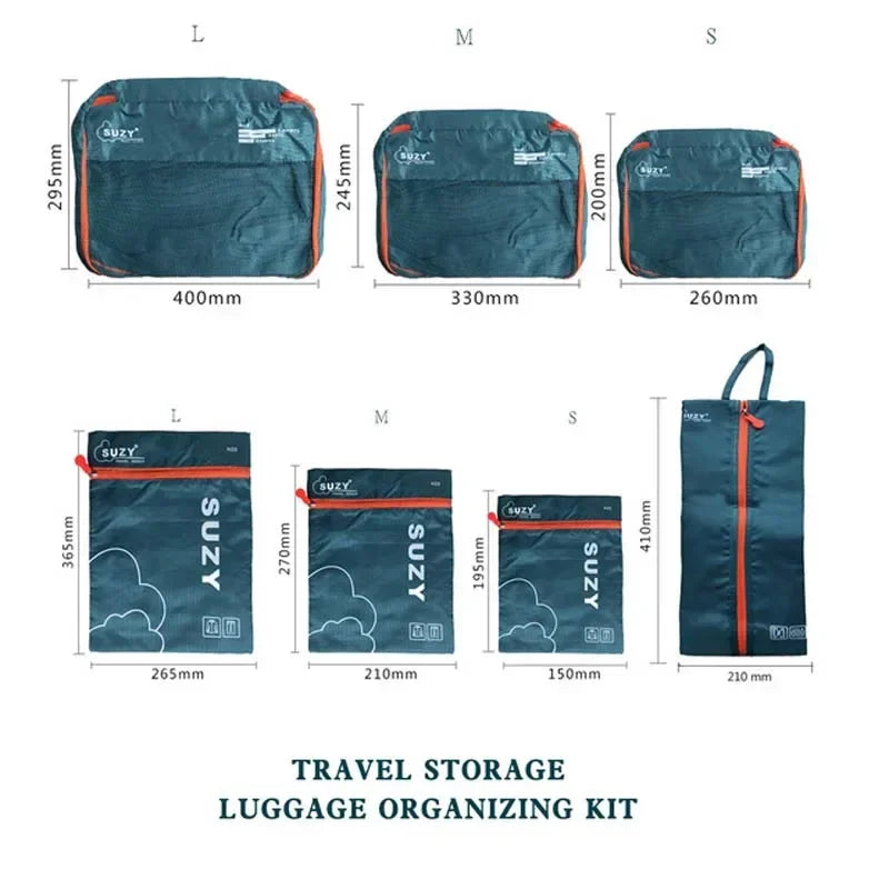 Packavio Set d'Organisateurs de Voyage 7 pièces | Sacs de Valise pour Vêtements & Chaussures | Gain de Place & Résistant à l'Eau