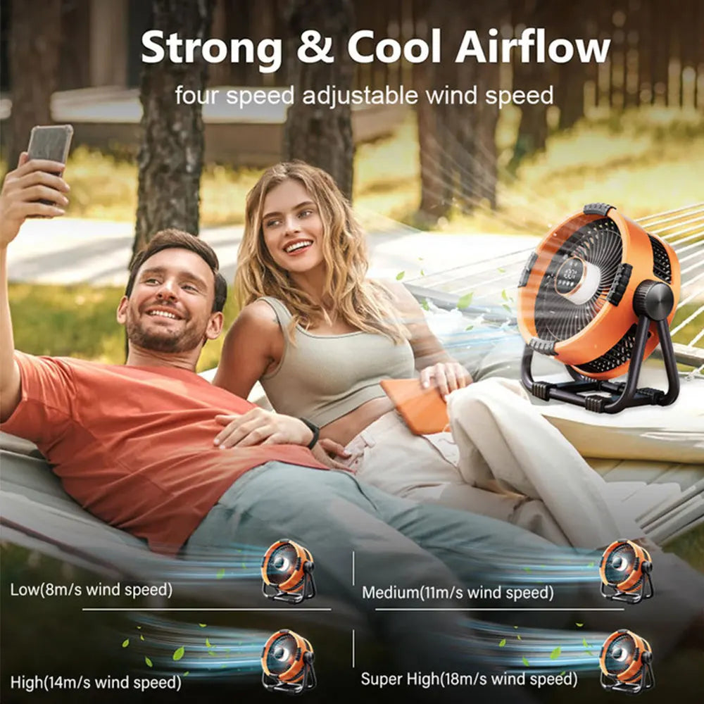 Ventilateur de camping avec batterie de 20000mAh, lumière LED et télécommande – WindMate