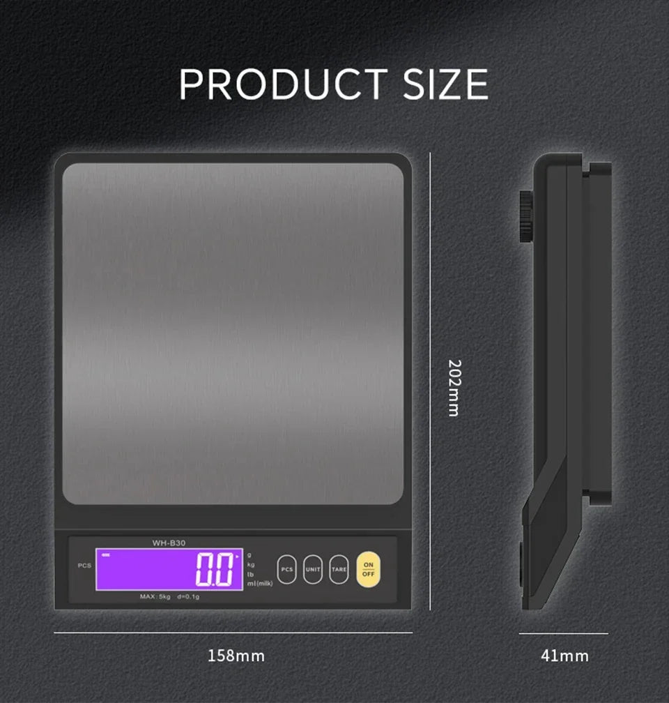 Balance de cuisine électronique numérique 5 kg/0,1 g et 10 kg/1 g, écran LCD, outil en acier inoxydable entièrement étanche pour la pâtisserie