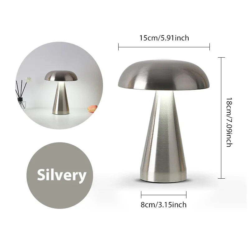 LumoShroom Lampe de Table | Design Champignon Rétro | LED & Dimmable | Rechargeable