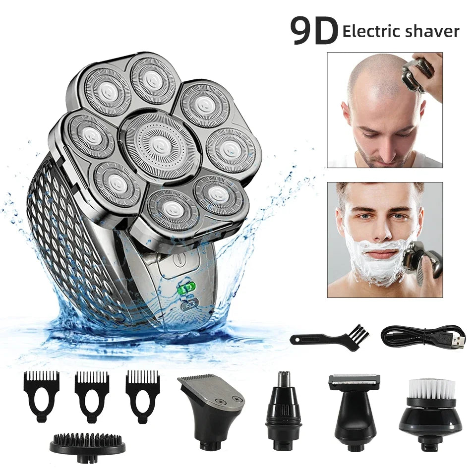 Rasoir électrique étanche 6-en-1 pour hommes avec têtes flottantes 9D et trousse de soin – MultiTrim
