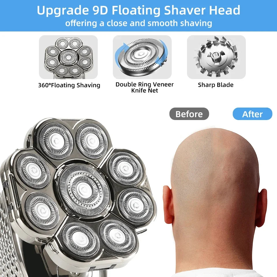 Rasoir électrique étanche 6-en-1 pour hommes avec têtes flottantes 9D et trousse de soin – MultiTrim