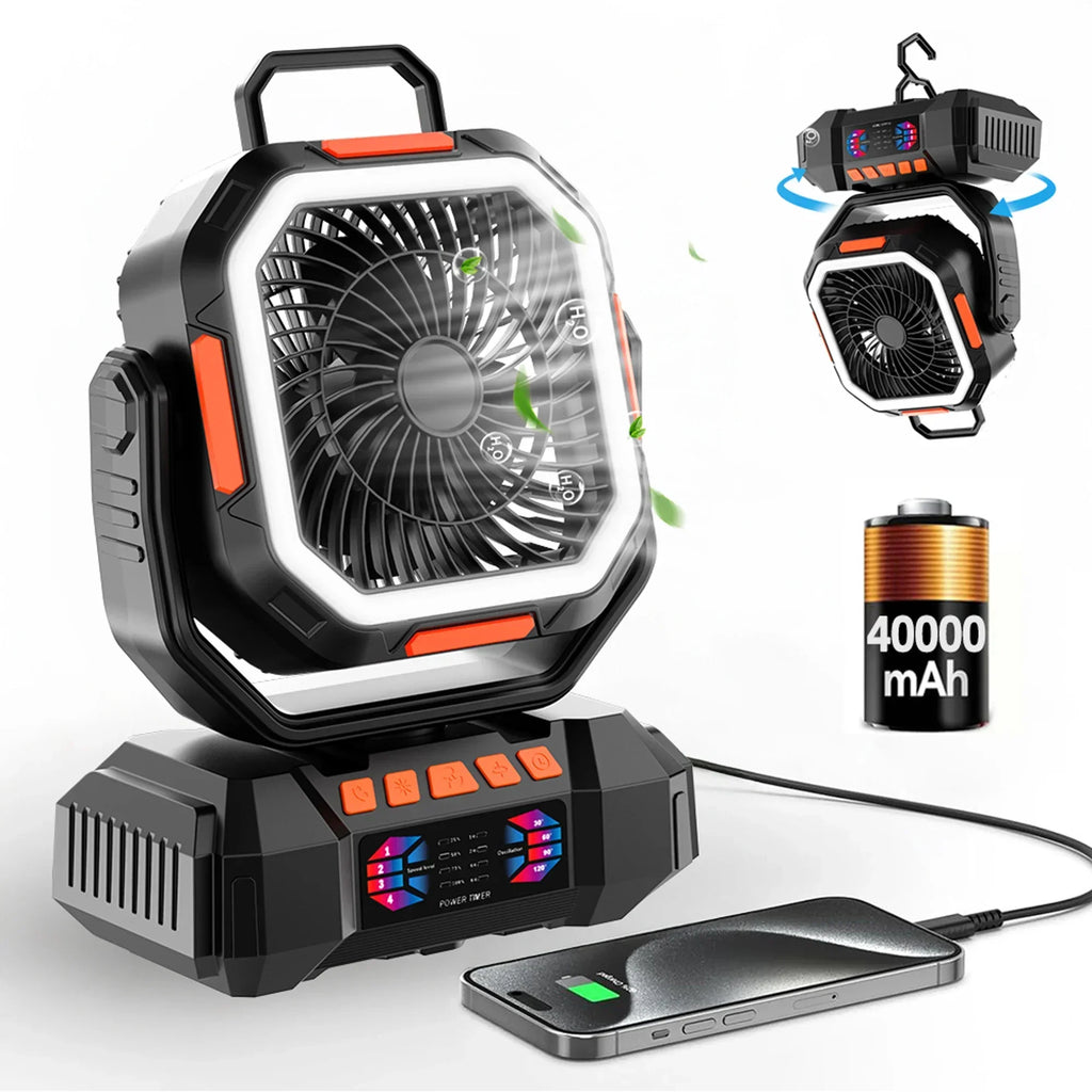 Ventilateur de camping à batterie 40000mAh avec lampe LED – F22