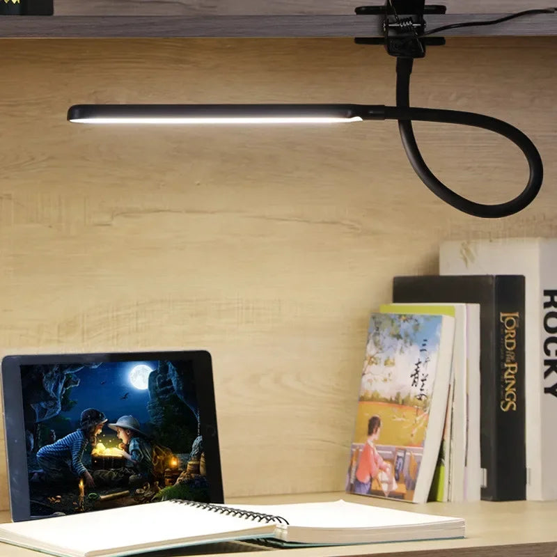 Lampe LED à pince LumaFlex | 3 couleurs de lumière & 10 niveaux de luminosité | Alimentation USB | Col de cygne flexible | Amie des yeux & Dimmable