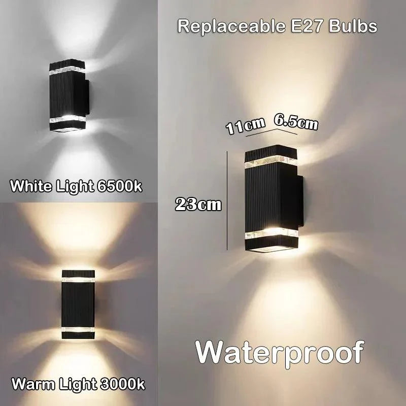 LumiBloc Applique LED extérieure | Effet Up & Down | Douille E27 | Étanche IP65 | Design moderne pour jardin et balcon