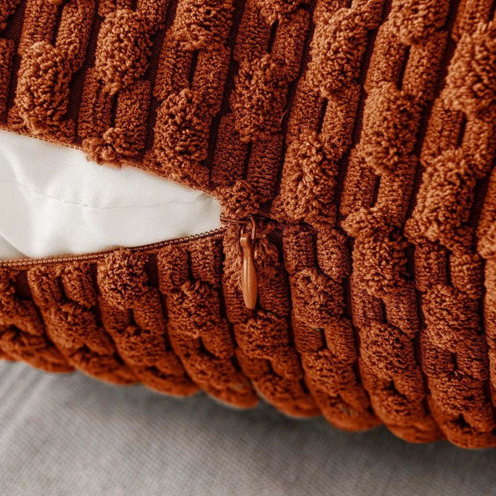 Housse de coussin en velours côtelé boho – Housse de coussin décoratif rayée élégante pour canapé ou lit
