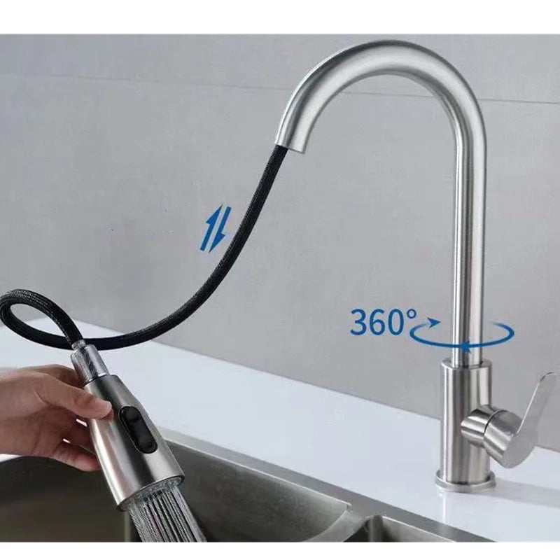 Robinet de cuisine extensible en acier inoxydable