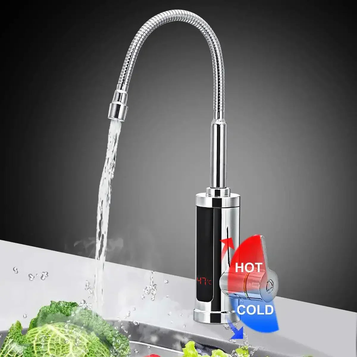 Skanto | FlowHeat 3000W Robinet de Cuisine Eau Chaud Instantané – Robinet Électrique Mélangeur avec Affichage de Température