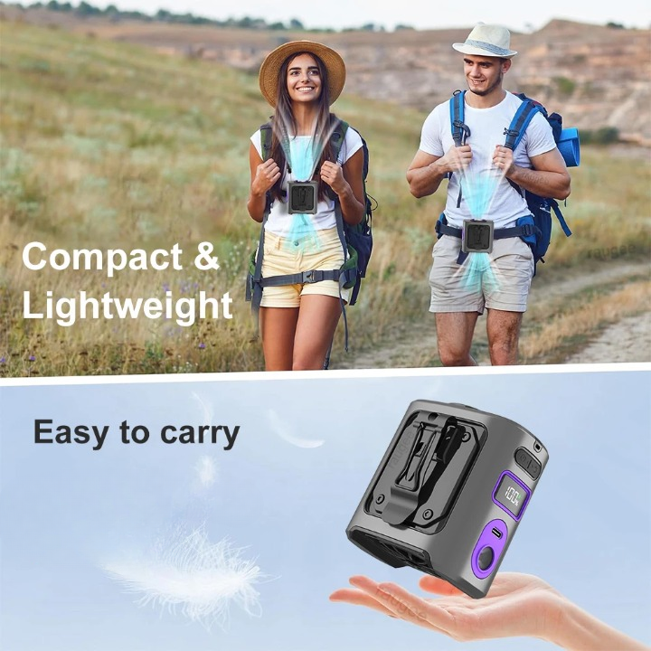 Ventilateur portable de refroidissement de 8000mAh à porter à la taille avec batterie externe et éclairage LED – FrostBreeze