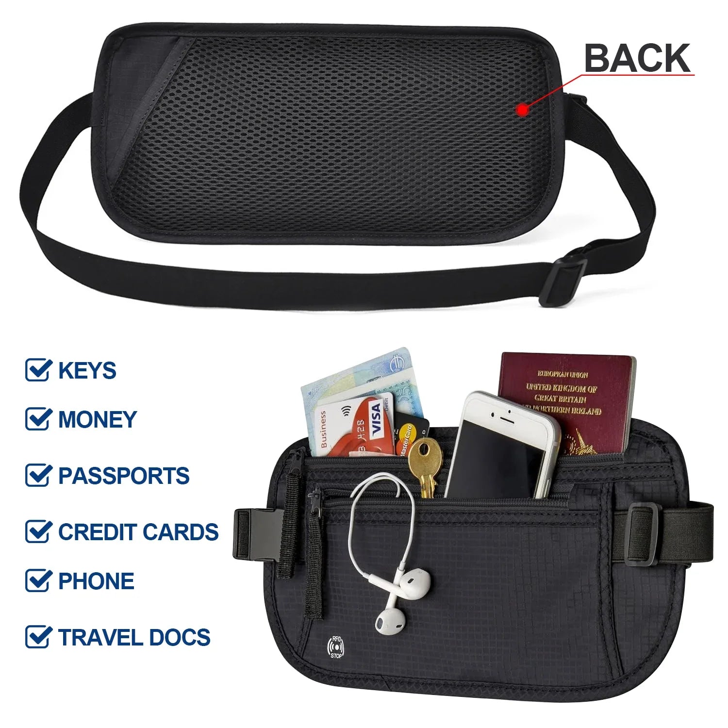 Sac banane SafeTraveler | Protection RFID | Compartiment de sécurité caché | Pour dames et hommes
