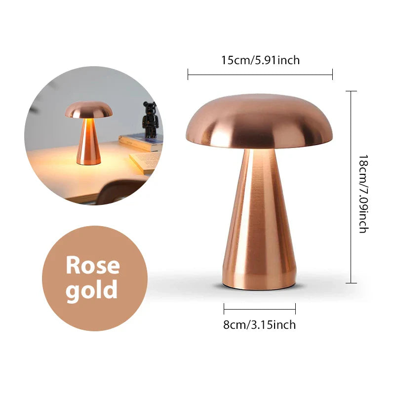 LumoShroom Lampe de Table | Design Champignon Rétro | LED & Dimmable | Rechargeable