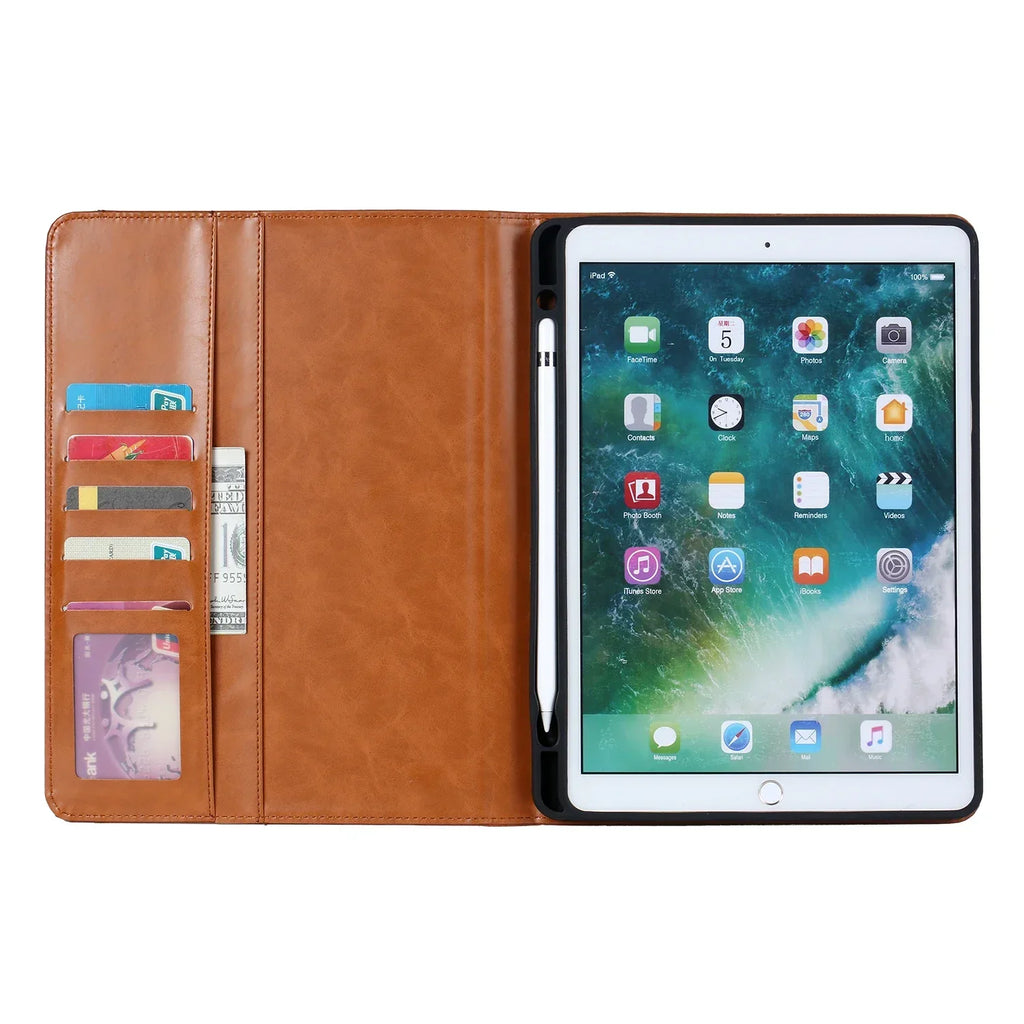 Étui en cuir pour iPad 9,7 (2017-2018), 10,2 (7e/8e génération), Air 2/3/4, Pro 9,7/10,5/11 - Étanche, Résistant aux chocs, Housse de tablette professionnelle