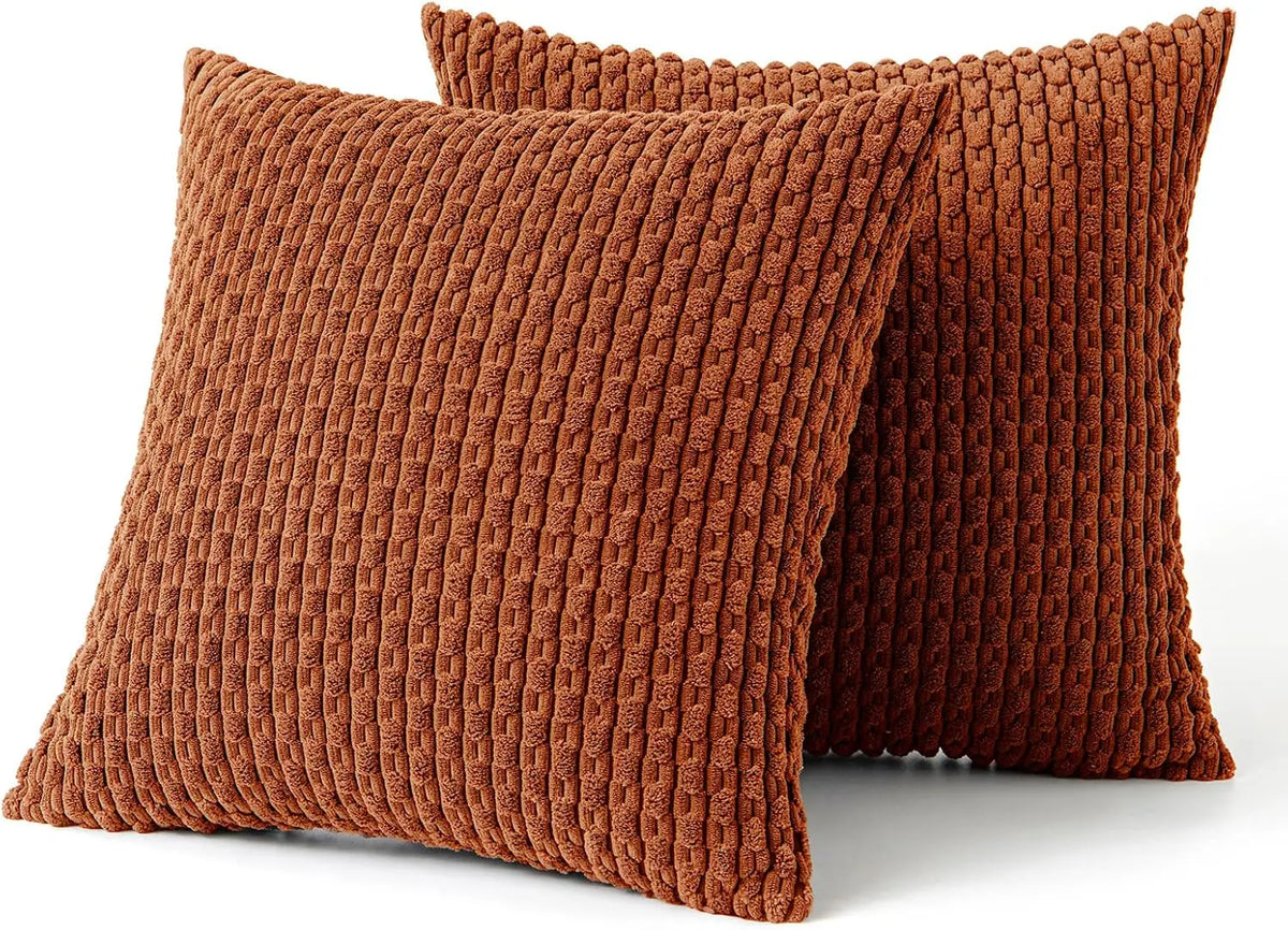 Housse de coussin en velours côtelé boho – Housse de coussin décoratif rayée élégante pour canapé ou lit