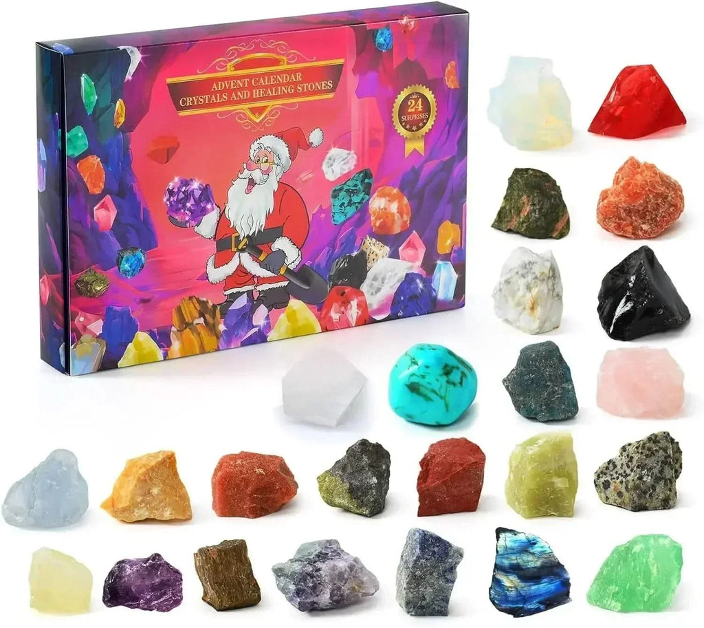 CRYSTALGEMS – Calendrier de l'Avent en pierres précieuses magiques avec 24 cristaux naturels