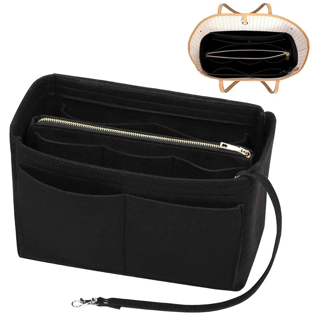 Organiseur TaschenLuxe | Insertion en feutre avec fermeture éclair | 15 compartiments & lanière pour clés | Pour sacs à main & shoppers