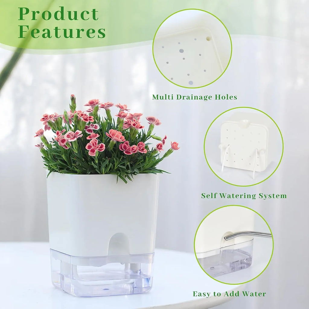 Pot Autonome Avec Niveau d'Eau Visible Blanc