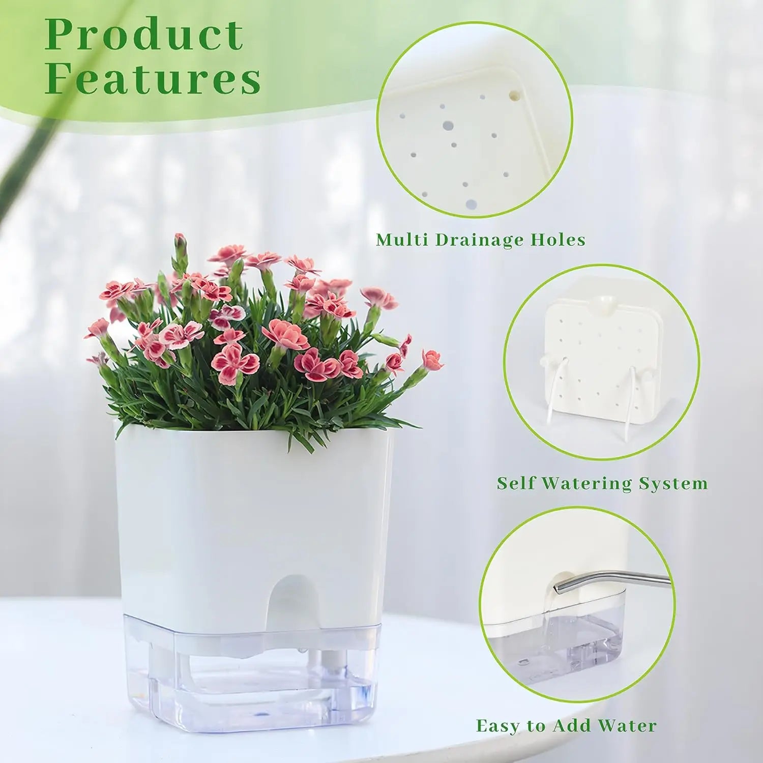 Pot Autonome Avec Niveau d'Eau Visible Blanc
