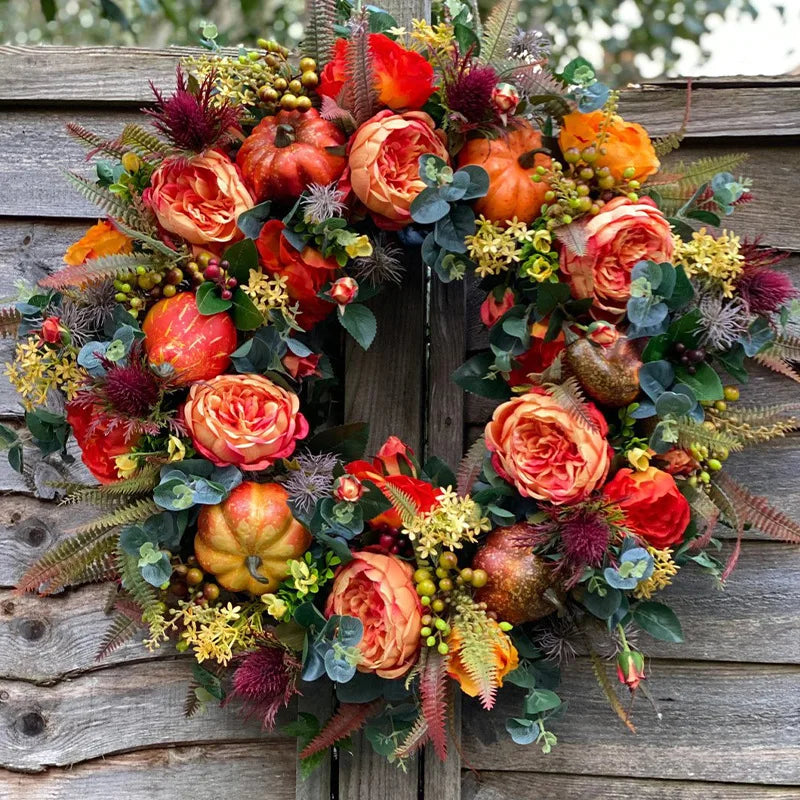 Couronne d'Automne Charm | Citrouille & Rattan | 40 cm | Décoration artisanale pour l'automne & Thanksgiving