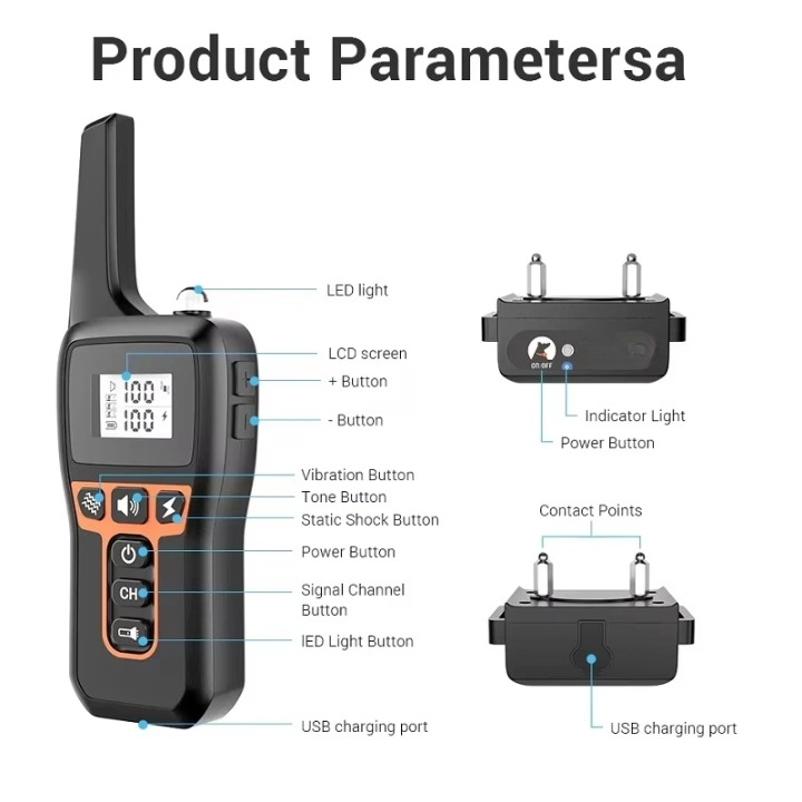 Collier d'entraînement électrique à batterie pour chiens avec télécommande et portée de 1000 m (100 000 cm) – PetControl