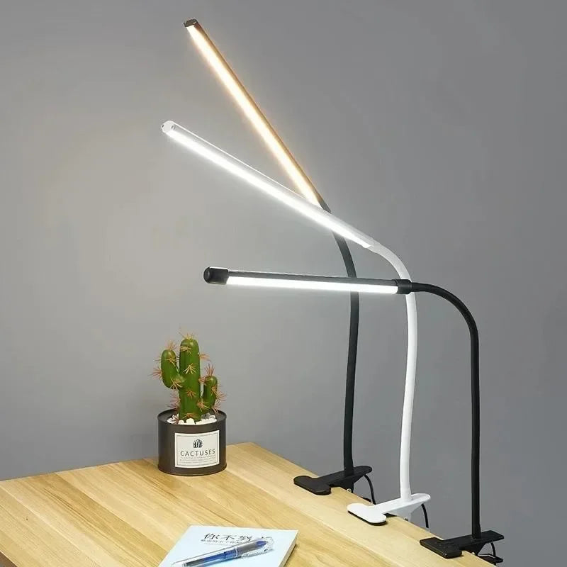Lampe LED à pince LumaFlex | 3 couleurs de lumière & 10 niveaux de luminosité | Alimentation USB | Col de cygne flexible | Amie des yeux & Dimmable