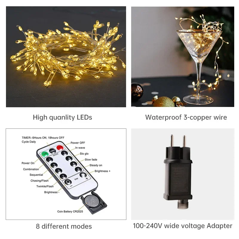 Guirlande LED Cluster Lumistra | Blanc chaud & Blanc froid | 36 m Fil argenté | Étanche IP44 | Pour Noël, Mariage & Fête