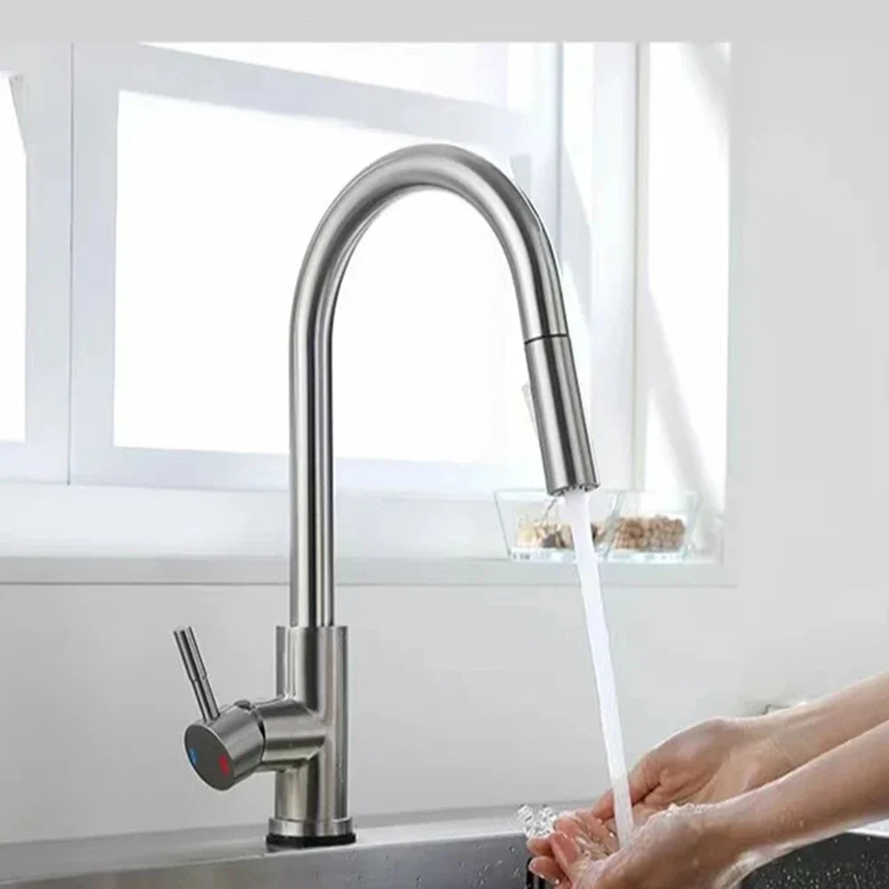 Robinet de cuisine extensible en acier inoxydable
