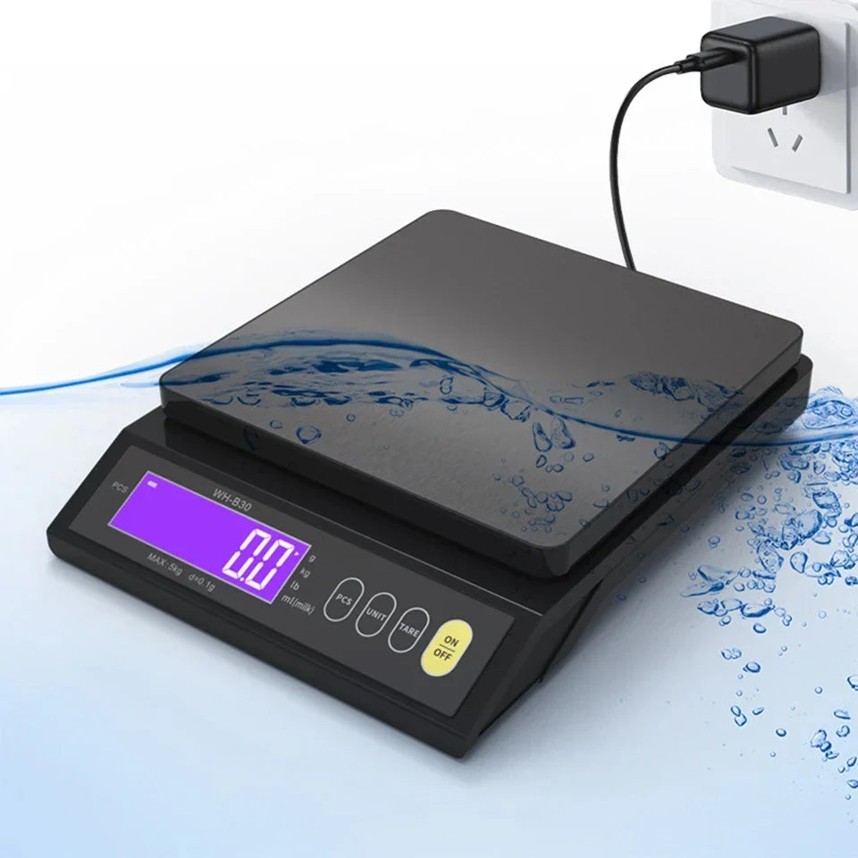 Balance de cuisine électronique numérique 5 kg/0,1 g et 10 kg/1 g, écran LCD, outil en acier inoxydable entièrement étanche pour la pâtisserie