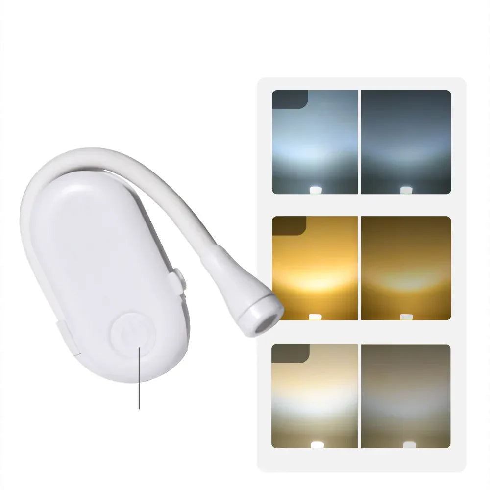 Skanto | Mini Lampe de Lecture - Lampe Clip Portable avec Charge USB, LED Dimmable pour Chambre, Protection des Yeux et Camping - Lampe de Livre Clip Tournante à 360°