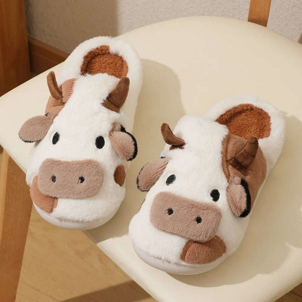 MooVera | Chaussons d'hiver design vache | Doux & Chaud | Antidérapants & Confortables | Chaussons en coton unisexes pour hommes & femmes