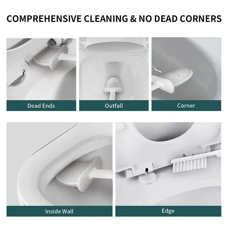 Brosse de toilette HygieBrush DuoClean | Ensemble de brosses WC en silicone 2-en-1 avec support mural | Antibactérien & gain de place